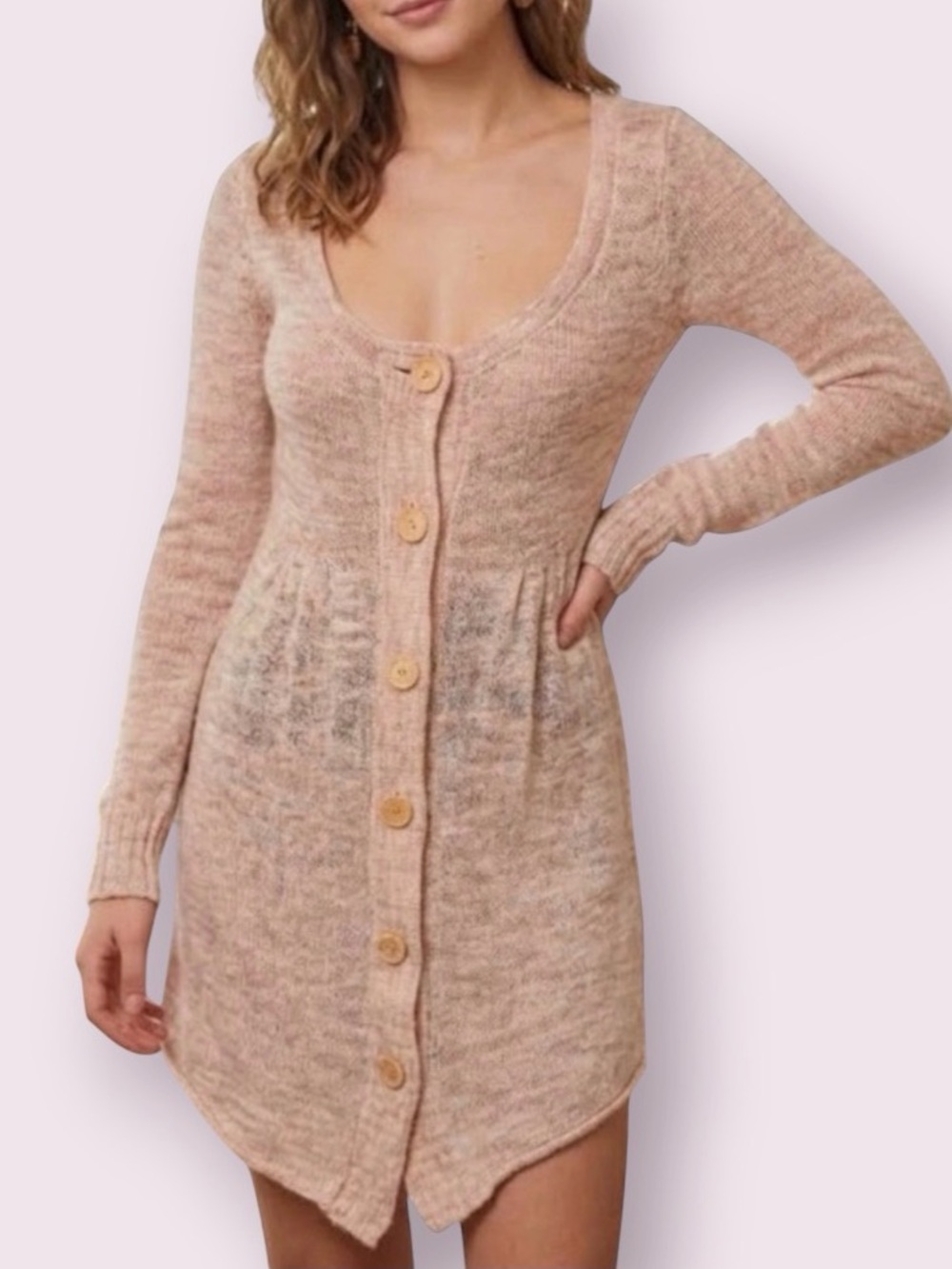 Anthropologie Sleeping On Snow Cardigan Longline Sweater Dress Peach Medium